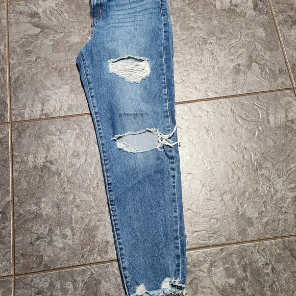 SO Women's Distressed High Rise Mom Blue Jean. - Picture 7 of 10